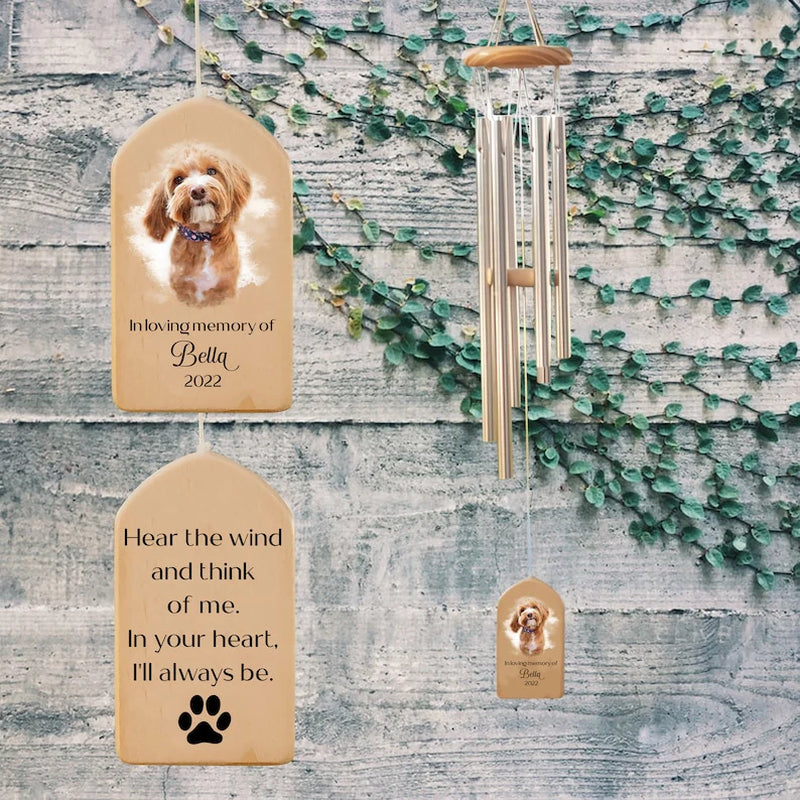 Custom Dog Memorial Wind Chime, Pet Bereavement Remembrance, Pet Loss Gift, Pet Photo Watercolor Portrait Wind Chime, Dog Memorial Gifts