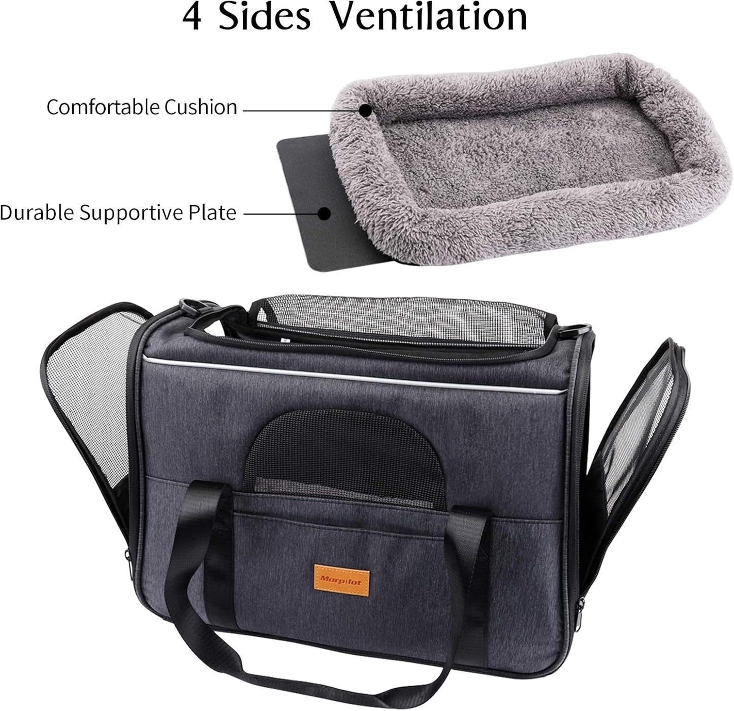 Cat Carrier, Portable Pet Carrier Bag for Cats and Small Dogs, Foldable Soft Sided Cat Transport Carrier, Airline Approved Pet Travel Carrier with Shoulder Strap, Removable Mat and Pet Bowl
