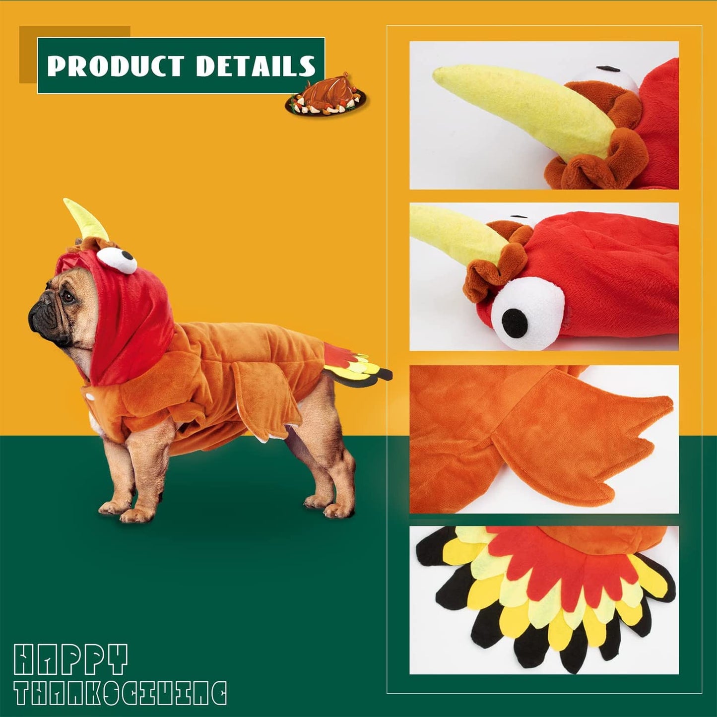 Turkey Dog Costume Thanksgiving Apparel Pet Costume for Dogs and Cats