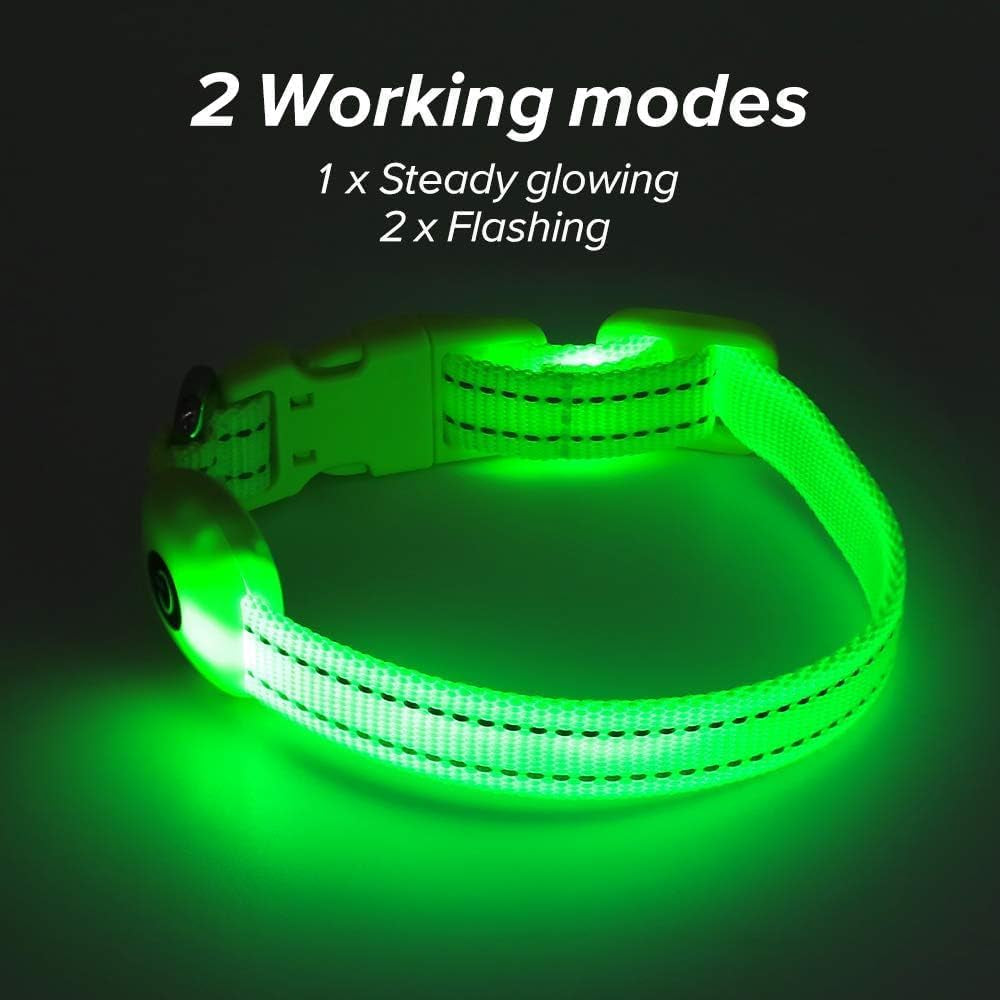 Light up Dog Collars - Glowing LED Dog Collar Rechargeable Puppy Collar for Small Dogs & Cats, Safety Dog Lights for Night Walking (Green)