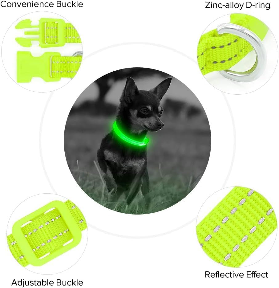 Light up Dog Collars - Glowing LED Dog Collar Rechargeable Puppy Collar for Small Dogs & Cats, Safety Dog Lights for Night Walking (Green)